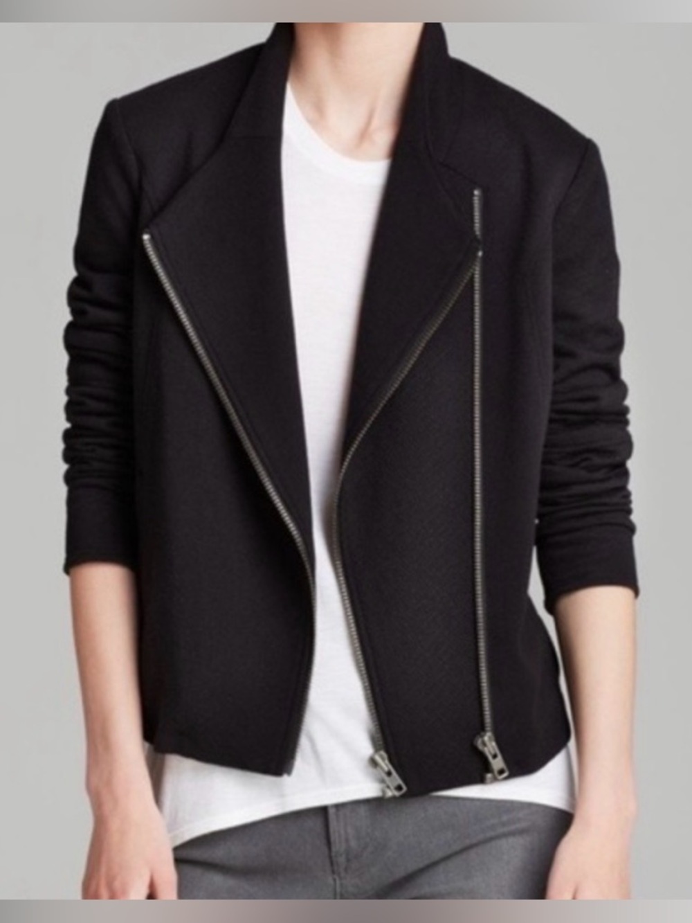 Helmut Lang Black Asymmetrical Zip Cotton Moto Jacket